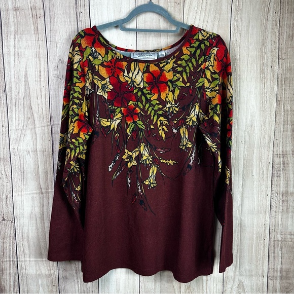 Simonton Says by George Simonton Floral Long Sleeve Blouse in Red and Yellow - Picture 1 of 7